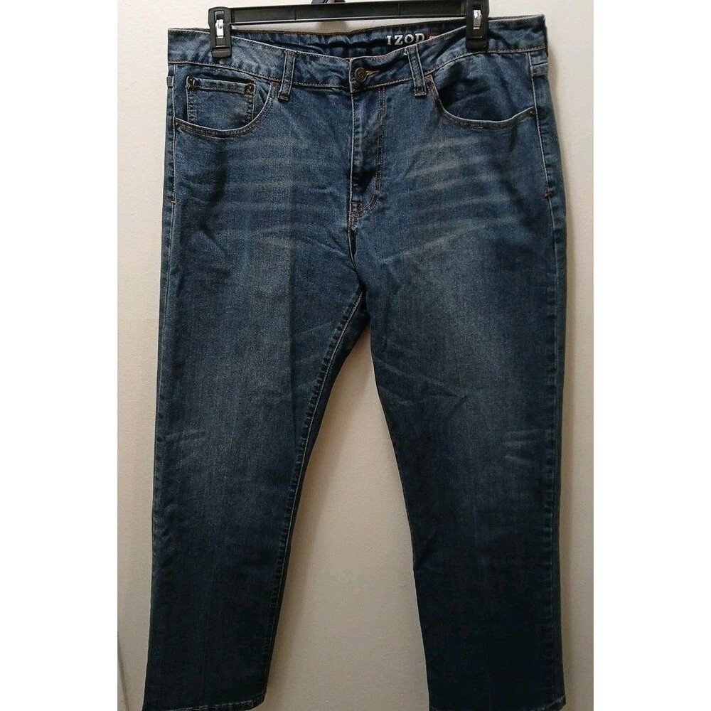 Izod Comfort Stretch Medium Wash Mens Denim Jeans 36×30 Relaxed Fit Straight Leg